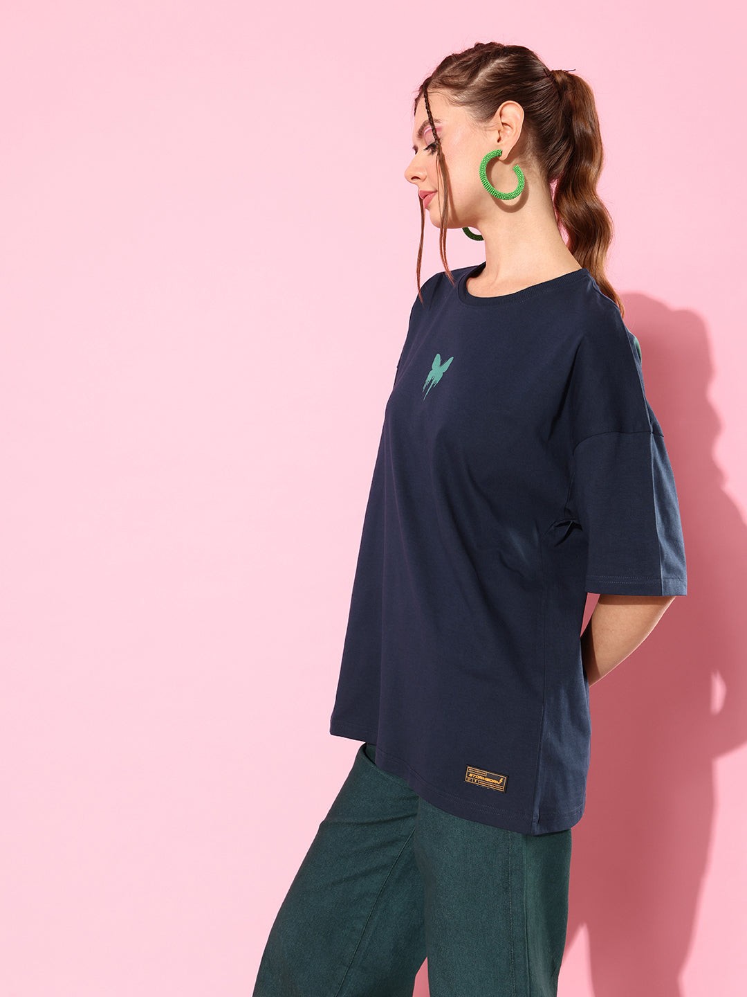 Womens Half Sleeve Drop Shoulder Printed Oversized Fit T-Shirts