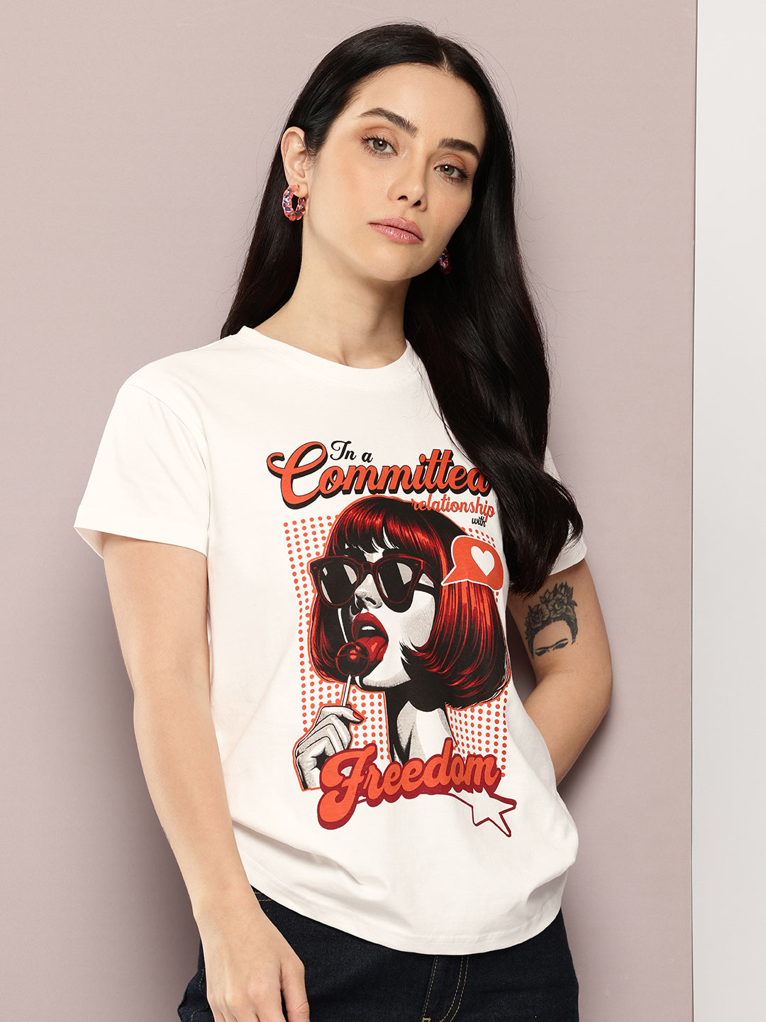 Womens Half Sleeve Round Neck Printed Regular Fit Tshirts
