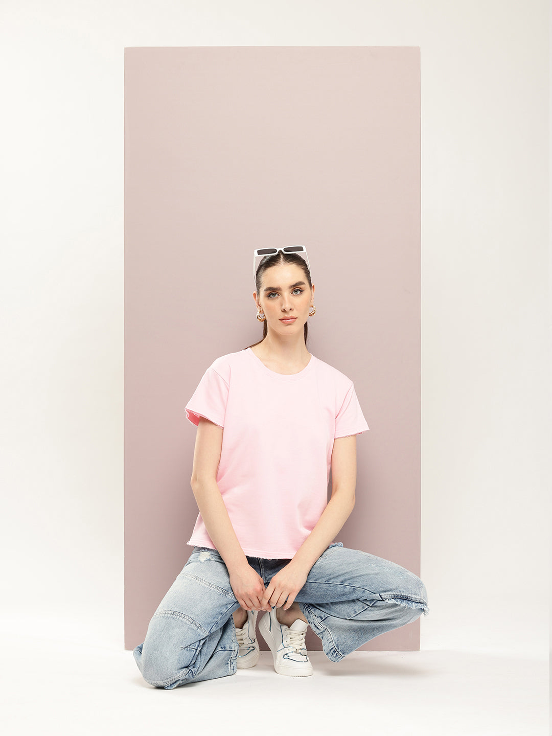Womens Half Sleeve Round Neck Solid Boxy Fit Tshirts