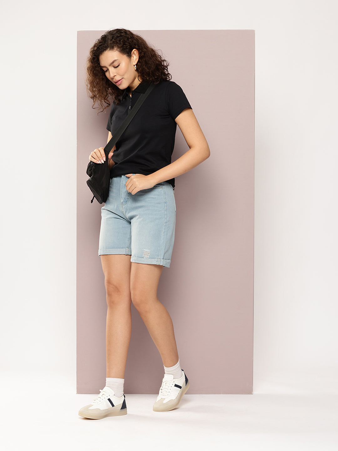 Womens Half Sleeve Polo Neck Solid Regular Fit Tshirts
