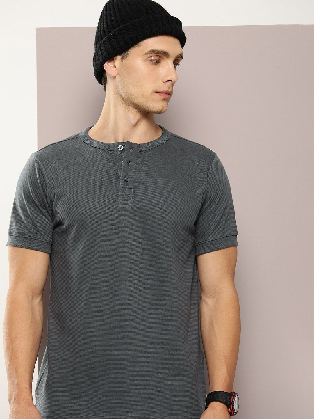 Mens Half Sleeve Henley Neck Regular Fit T-Shirts