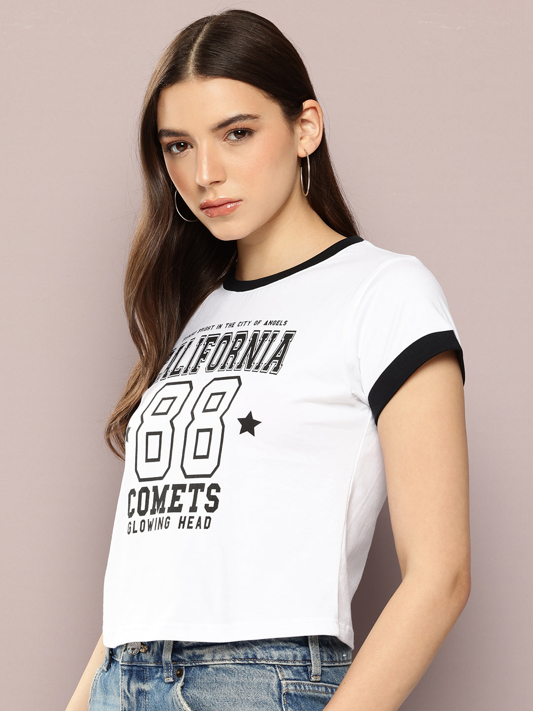 Womens Half Sleeve Round Neck Printed Regular Fit Tshirts