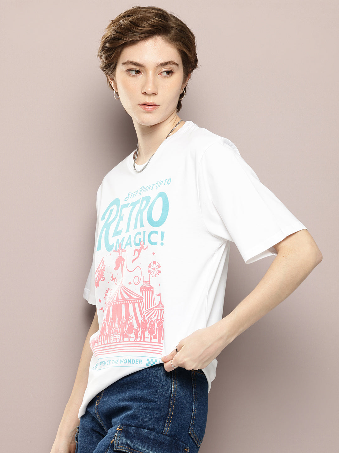 Womens Half Sleeve Round Neck Printed Oversized Fit Tshirts