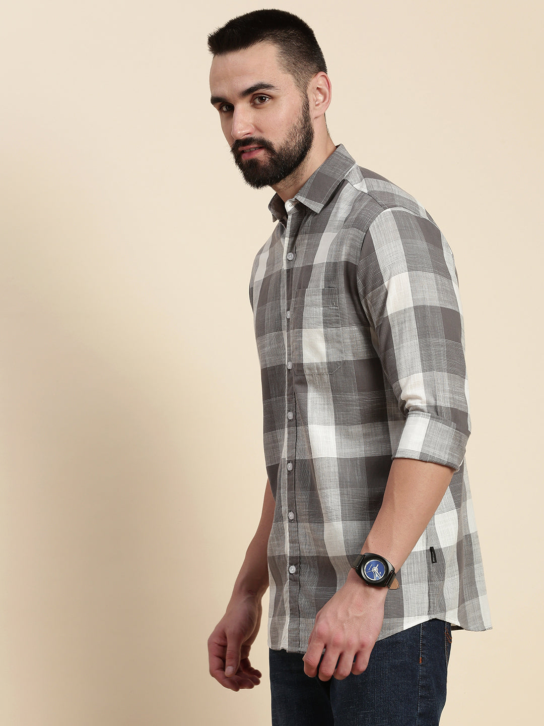 Men Checked Full Sleeve Shirt With Pocket