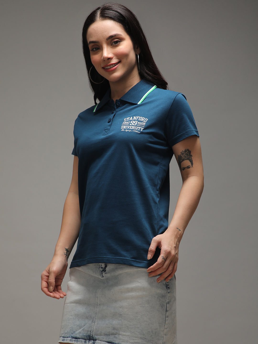 Womens Half Sleeve Polo Neck Solid Regular Fit Tshirts