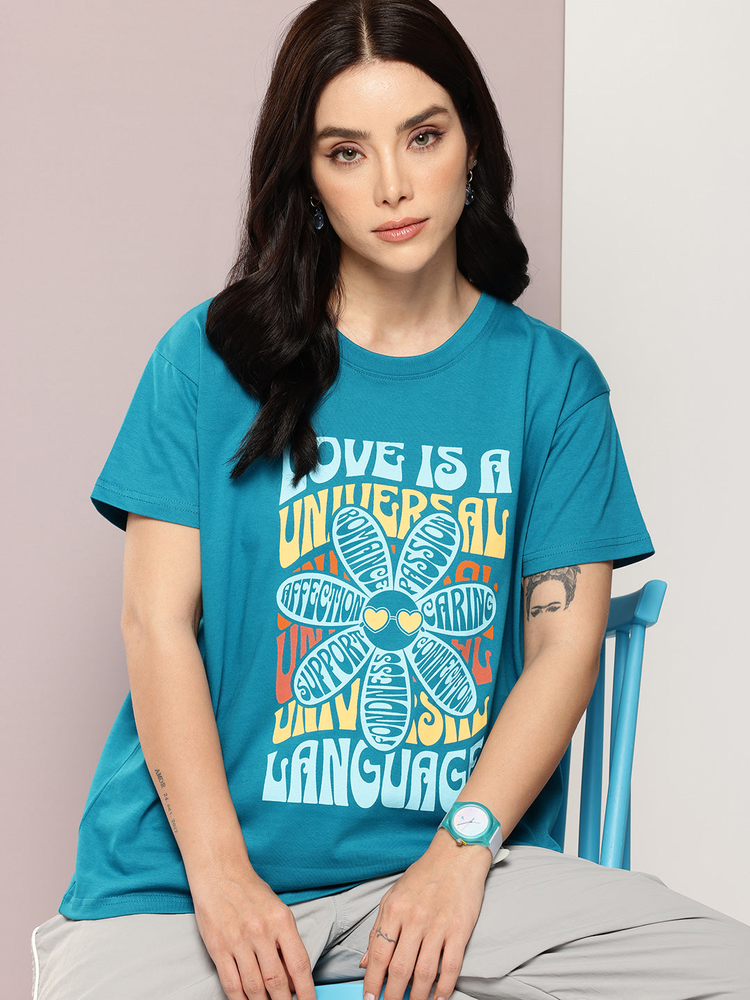 Womens Half Sleeve Round Neck Printed Boxy Fit Tshirts