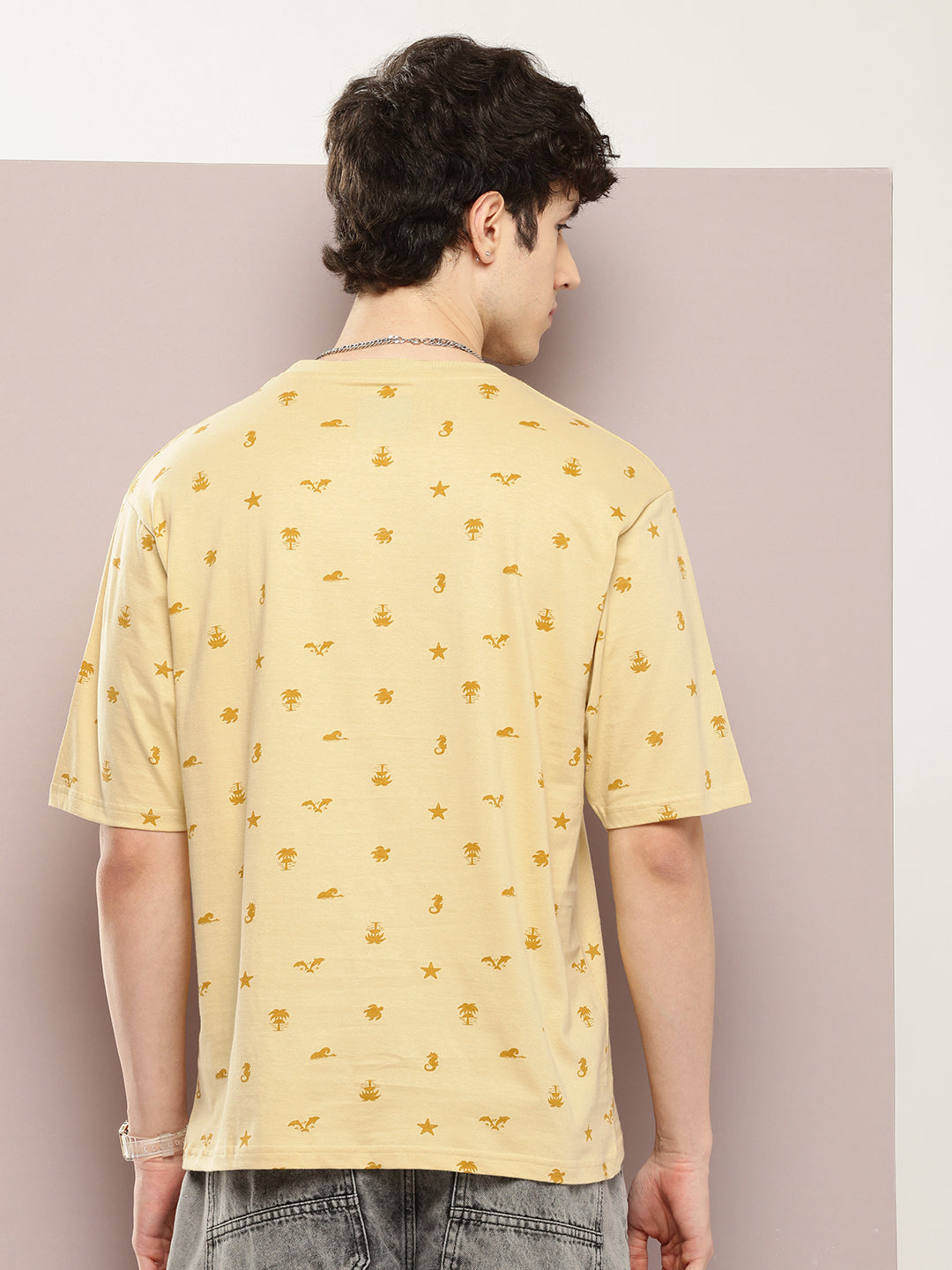 Mens Half Sleeve Round Neck All-Over Printed Oversized Fit Tshirts
