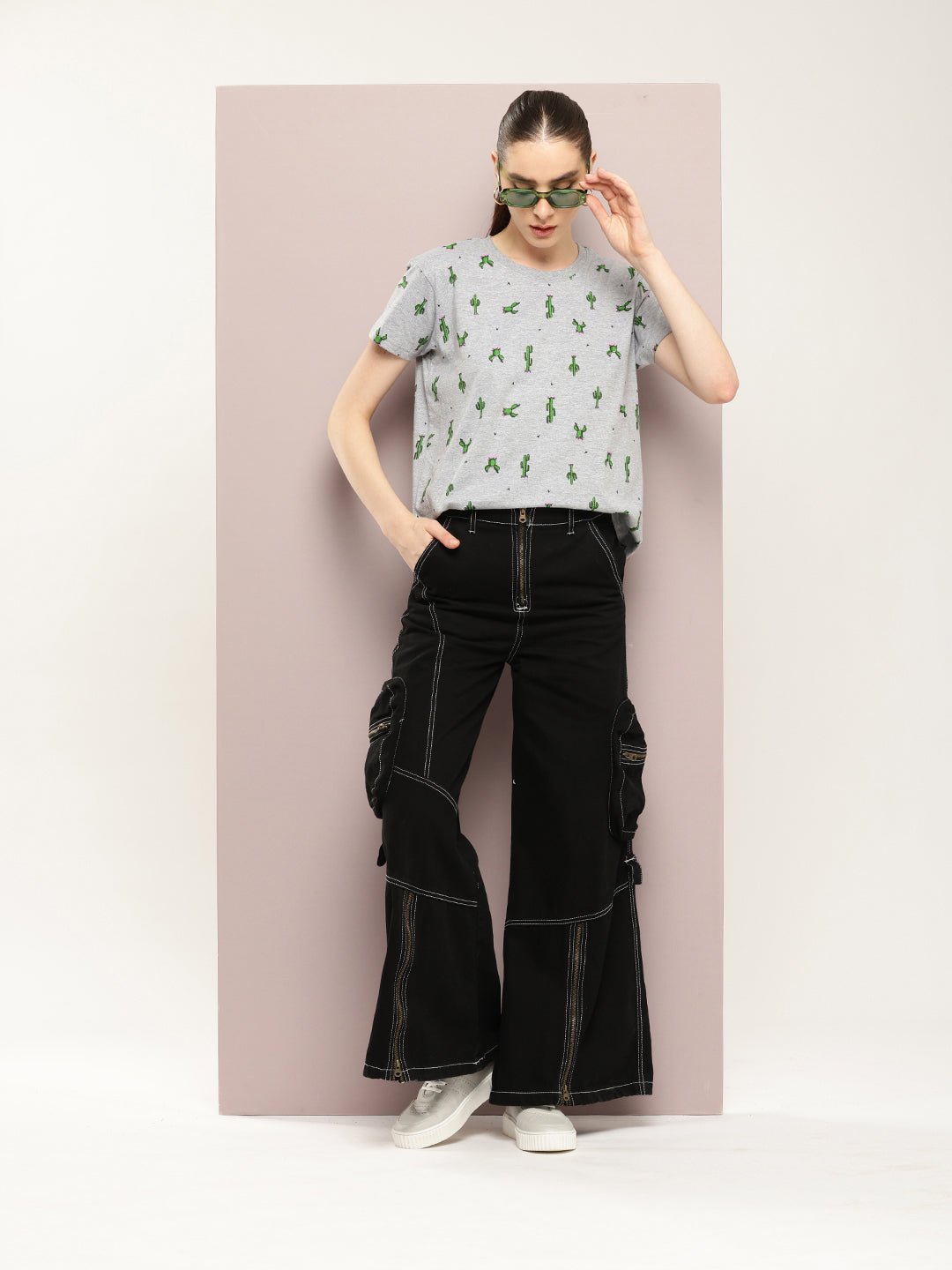 Womens Half Sleeve Round Neck All-Over Printed Boxy Fit Tshirts