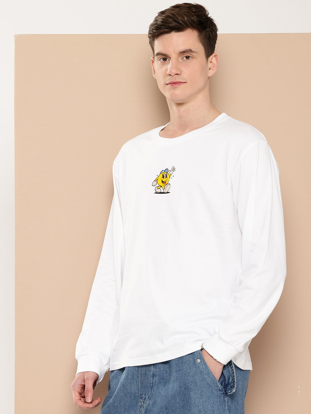 Mens Full Sleeve Round Neck Back Printed Oversized Fit Tshirts