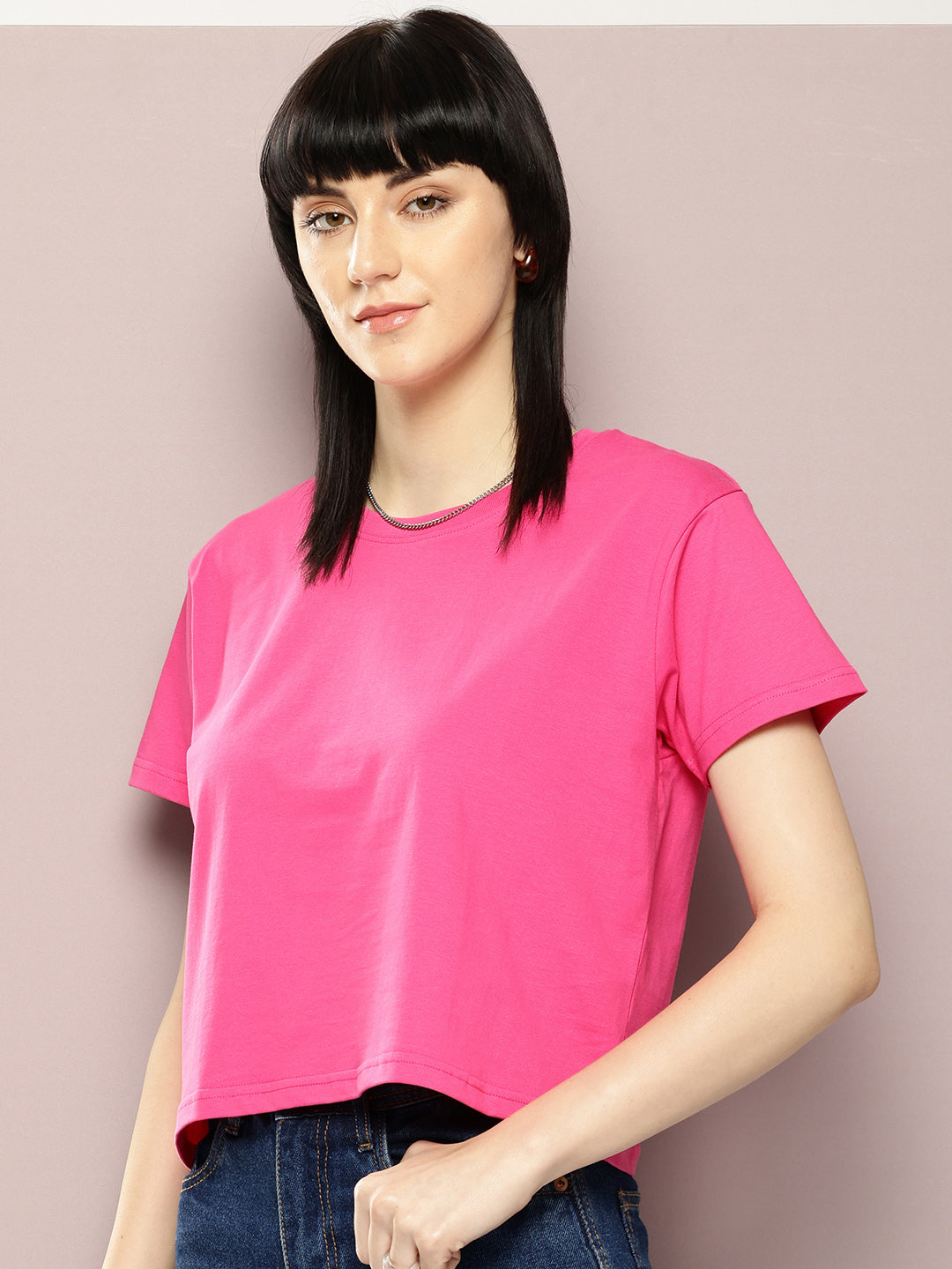 Womens Half Sleeve Round Neck Solid Boxy Fit Tshirts