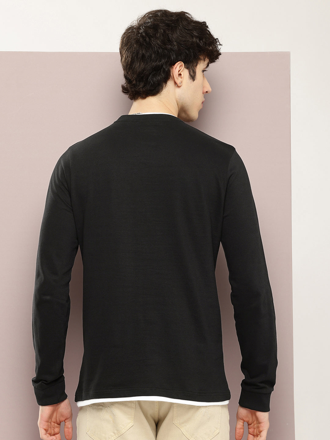 Mens Full Sleeve Round Neck Solid Regular Fit Tshirts