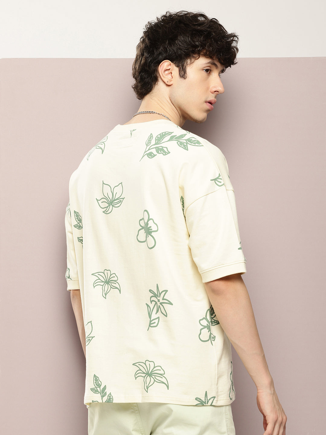Mens Half Sleeve Round Neck All-Over Printed Oversized Fit Tshirts