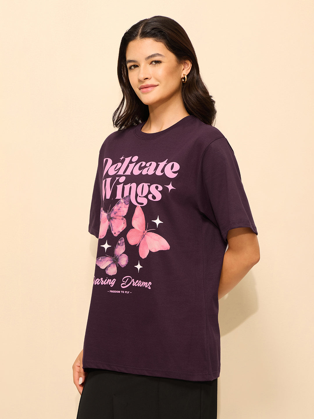 Womens Printed Oversized Fit Cotton T-Shirt