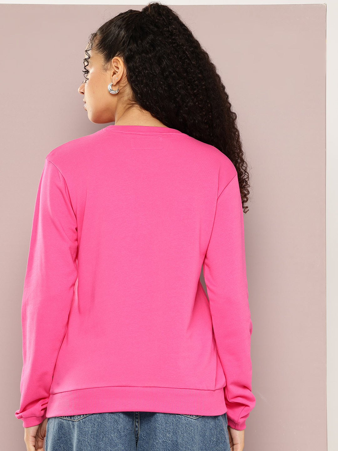 Womens Full Sleeve Round Neck Embellished Relaxed Fit Tshirts