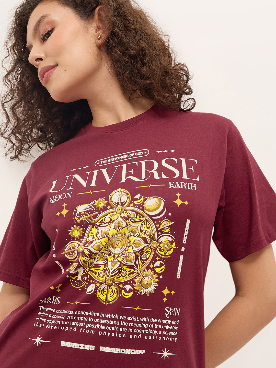 Womens Half Sleeve Round Neck Printed Oversized Fit Tshirts