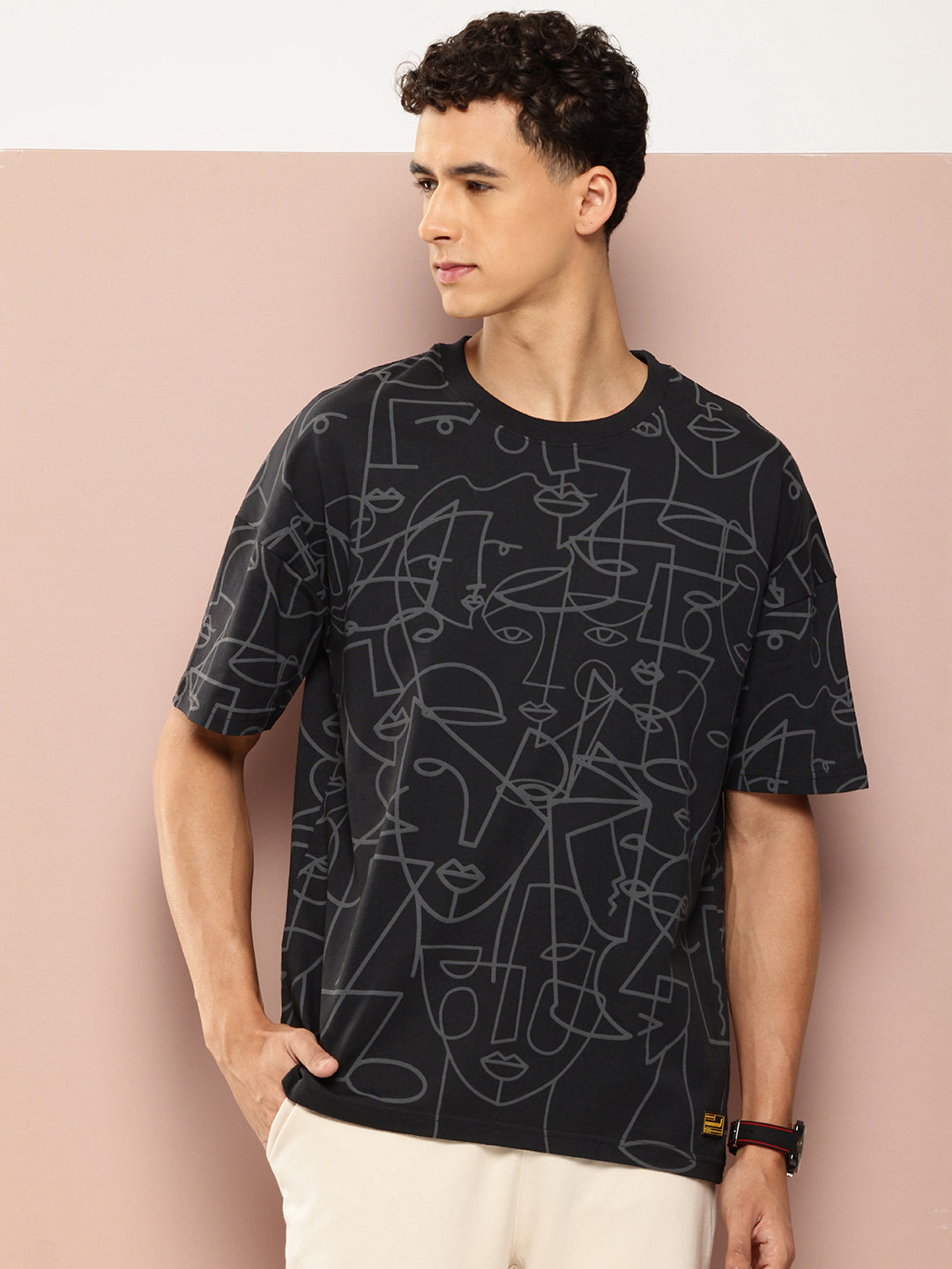 Mens Half Sleeve Drop Shoulder Printed Oversized Fit T-Shirts