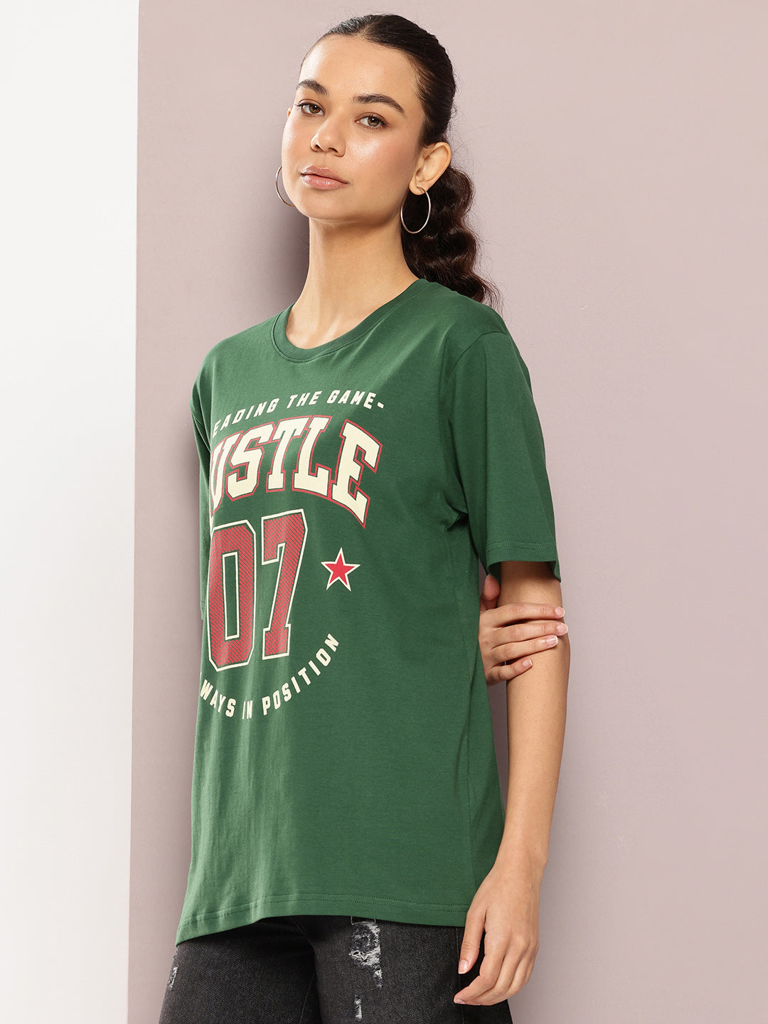 Womens Half Sleeve Round Neck Printed Oversized Fit Tshirts