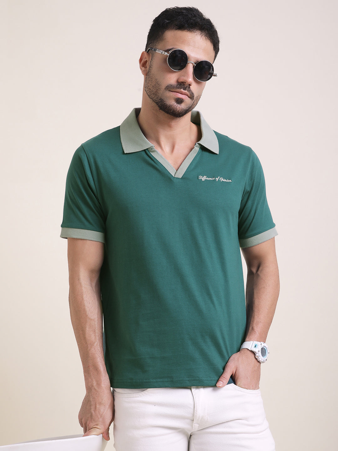 Mens Half Sleeve Polo Neck Back Embroidered Relaxed Fit Tshirts