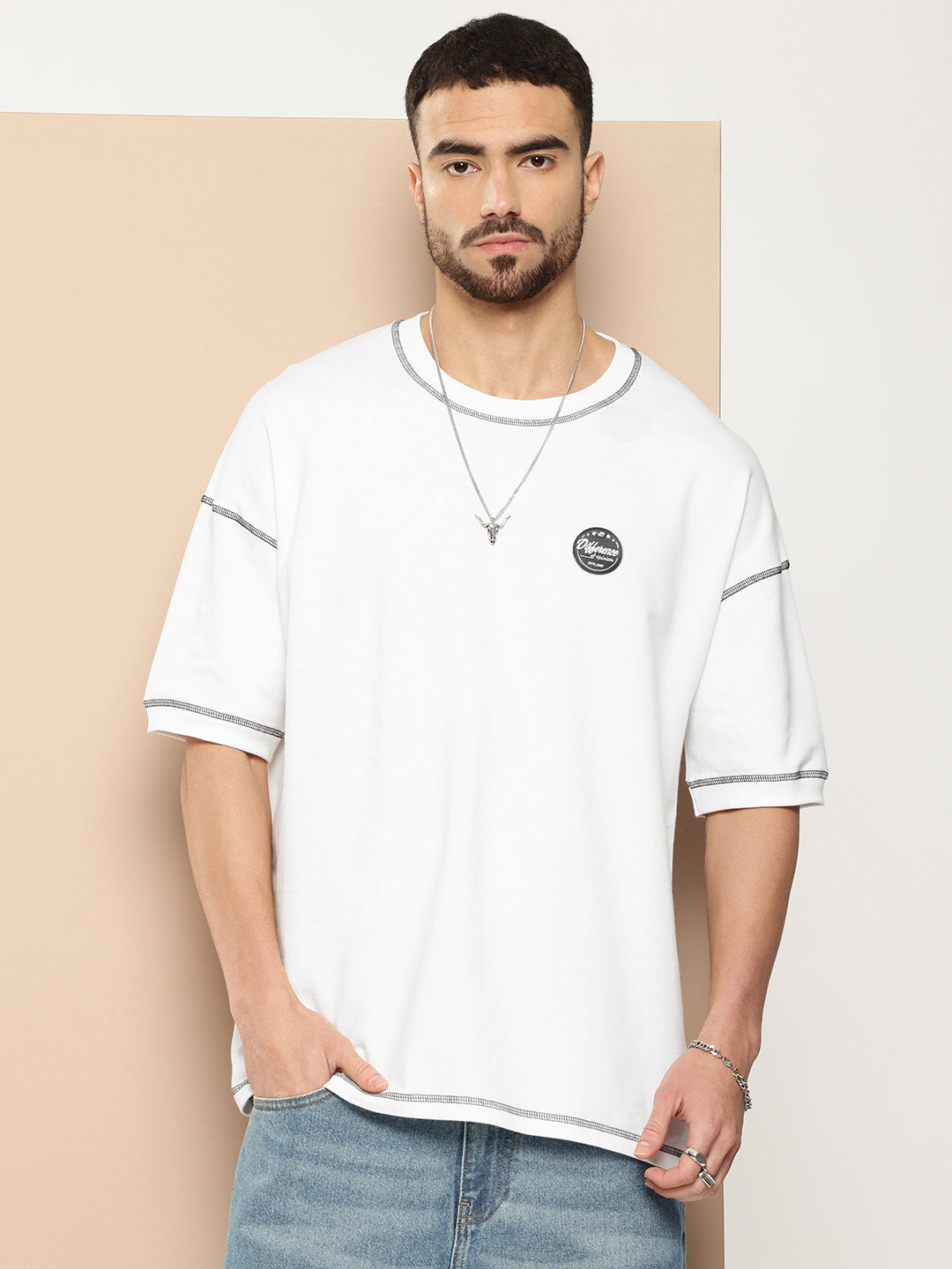 Mens Half Sleeve Round Neck Back Printed Oversized Fit Tshirts