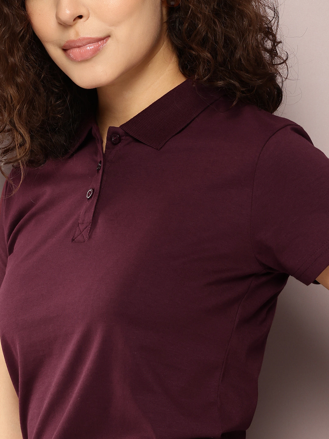 Womens Half Sleeve Polo Neck Solid Regular Fit Tshirts
