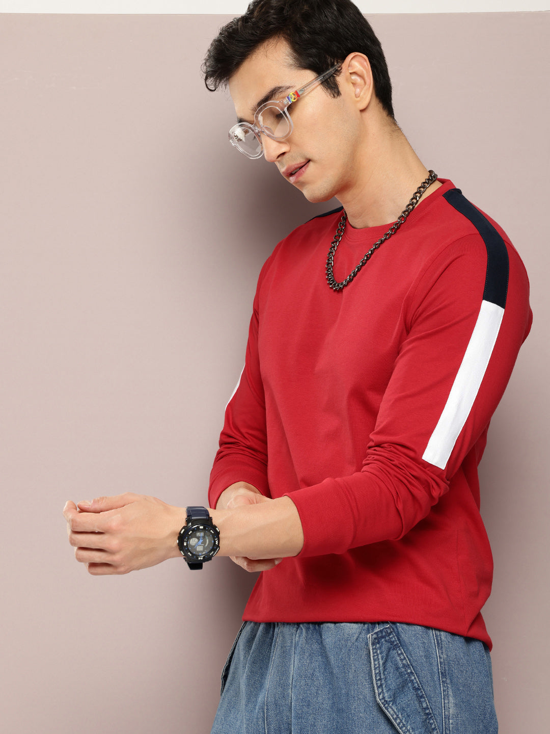 Mens Full Sleeve Round Neck Solid Regular Fit Tshirts