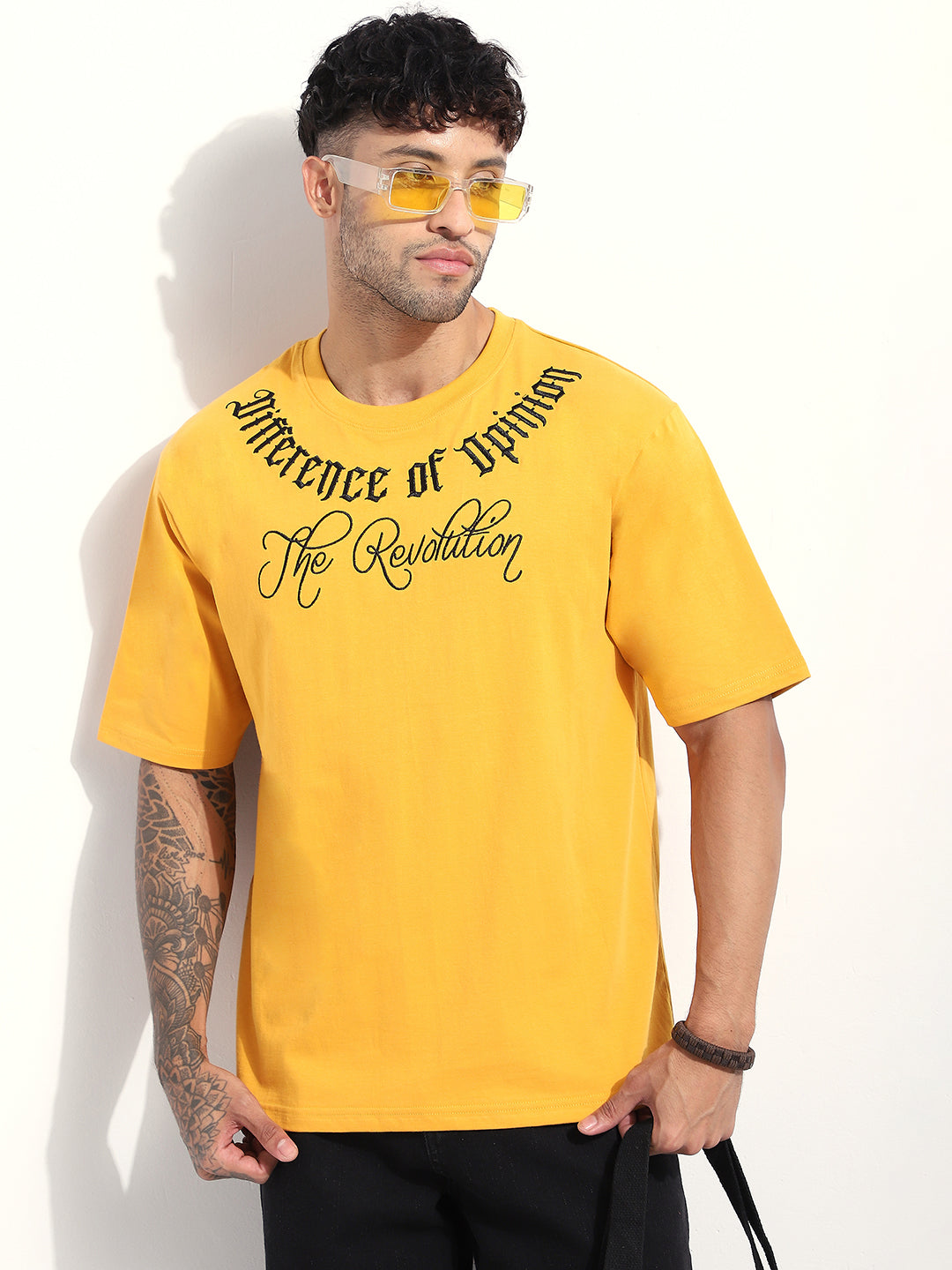 Mens Half Sleeve Round Neck Embroidered Oversized Fit Tshirts