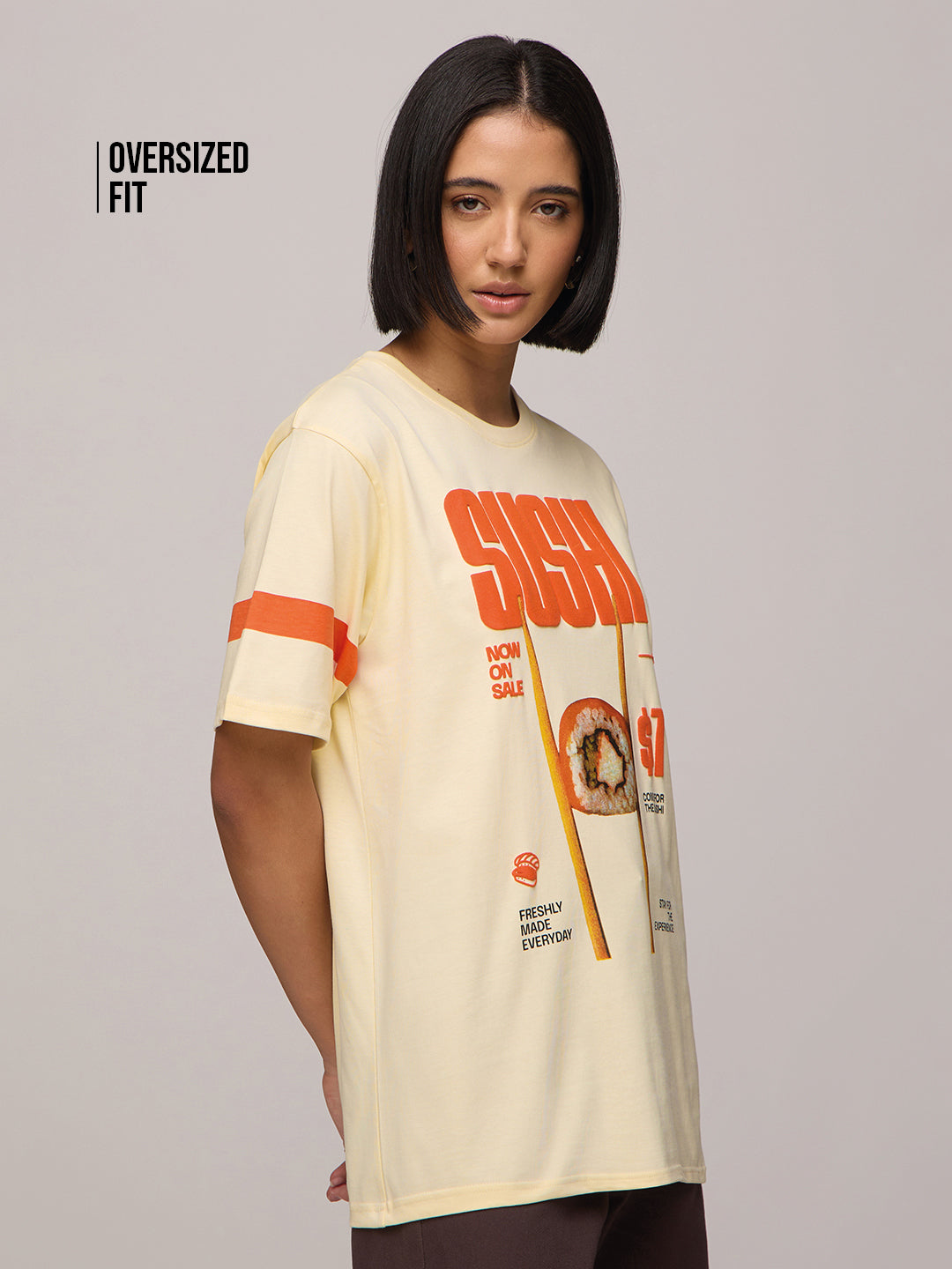 Womens Puff Printed Oversized Fit Cotton T-Shirt