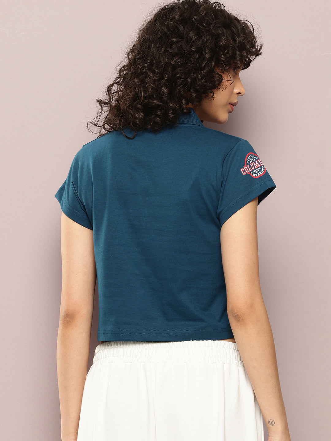 Womens Half Sleeve Polo Neck Solid Regular Fit Tshirts