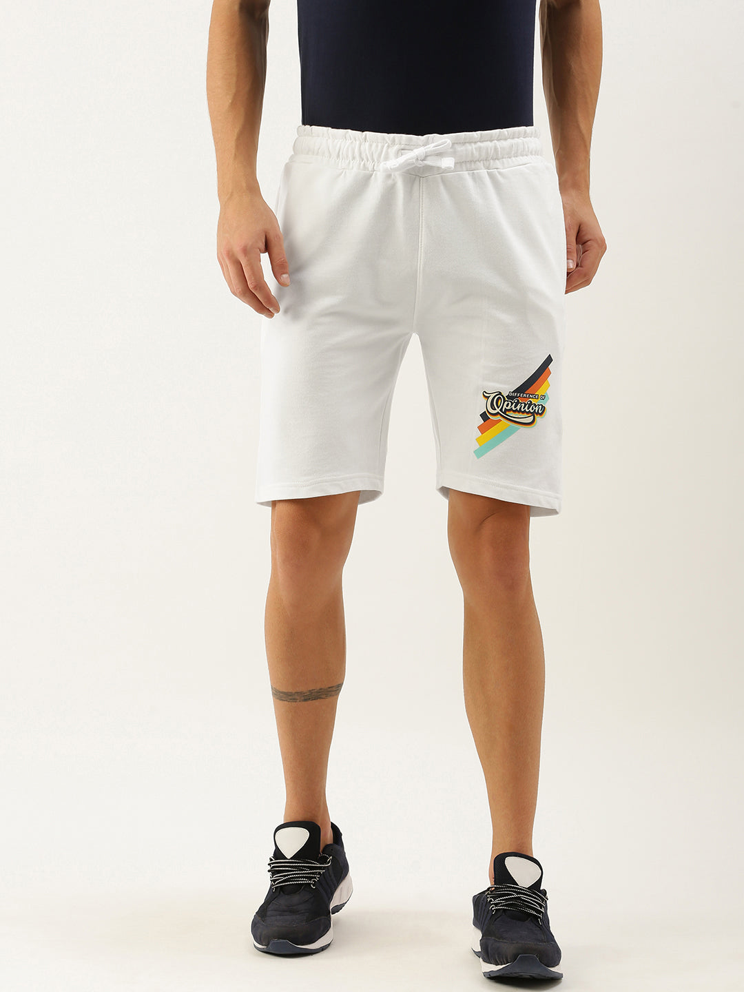 Men White Brand Logo Printed Mid-Rise Regular Shorts