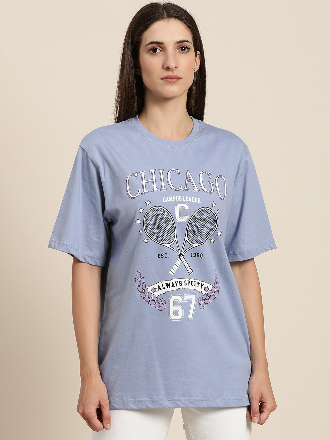 Womens Short Sleeve Round Neck Oversized Fit T-Shirt