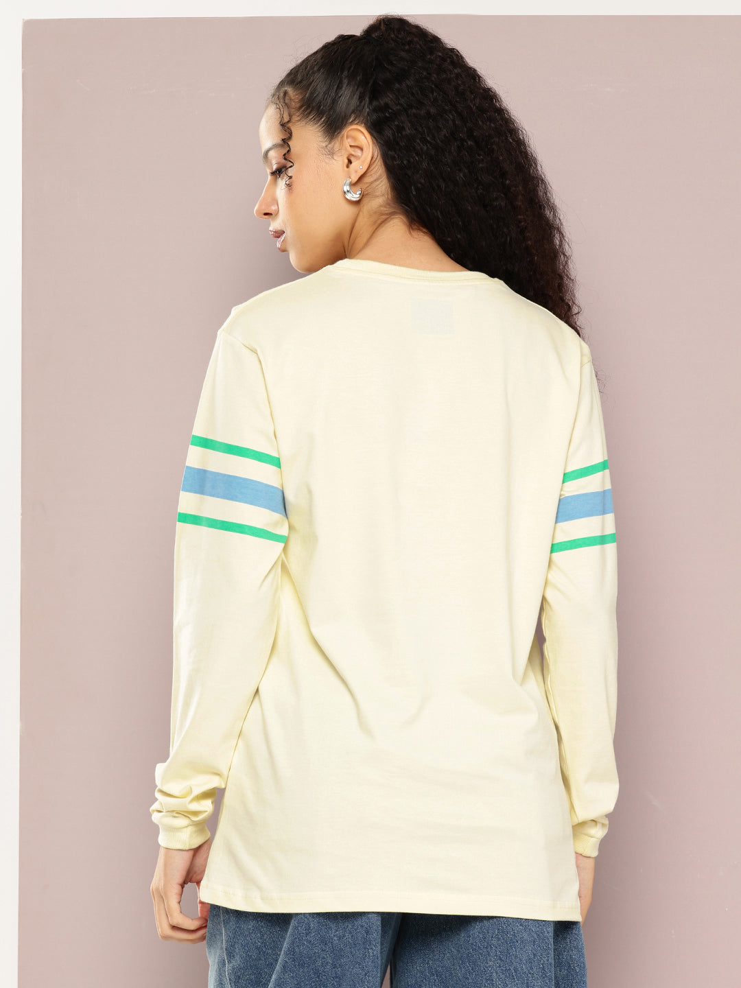 Womens Full Sleeve Round Neck Printed Oversized Fit Tshirts