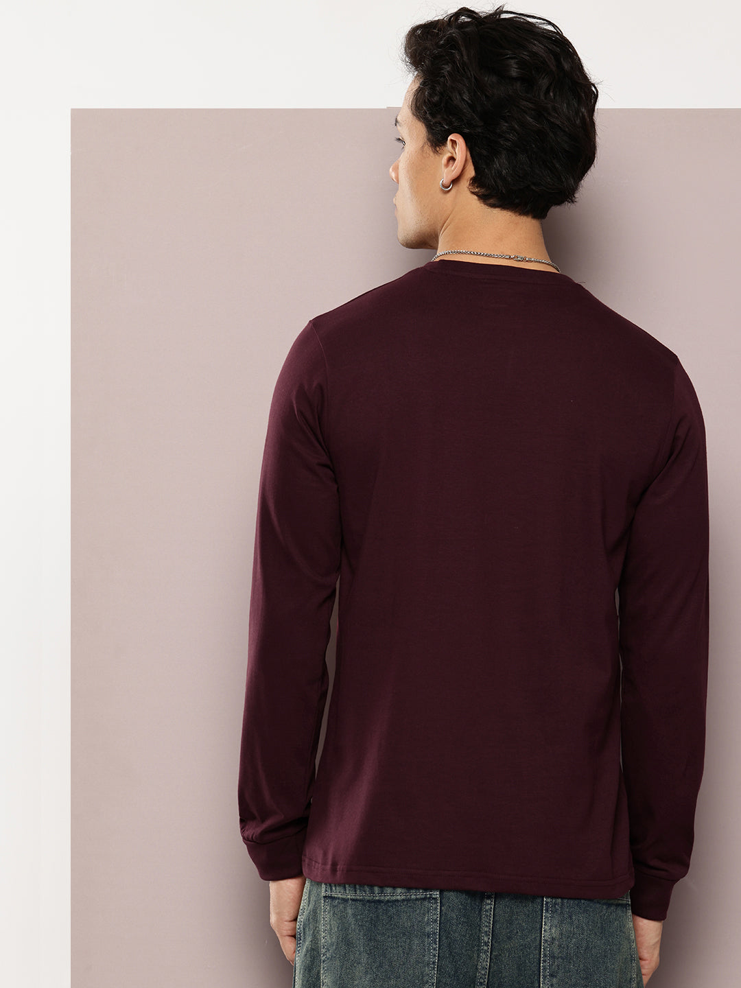 Mens Full Sleeve Round Neck Embellished Regular Fit Tshirts