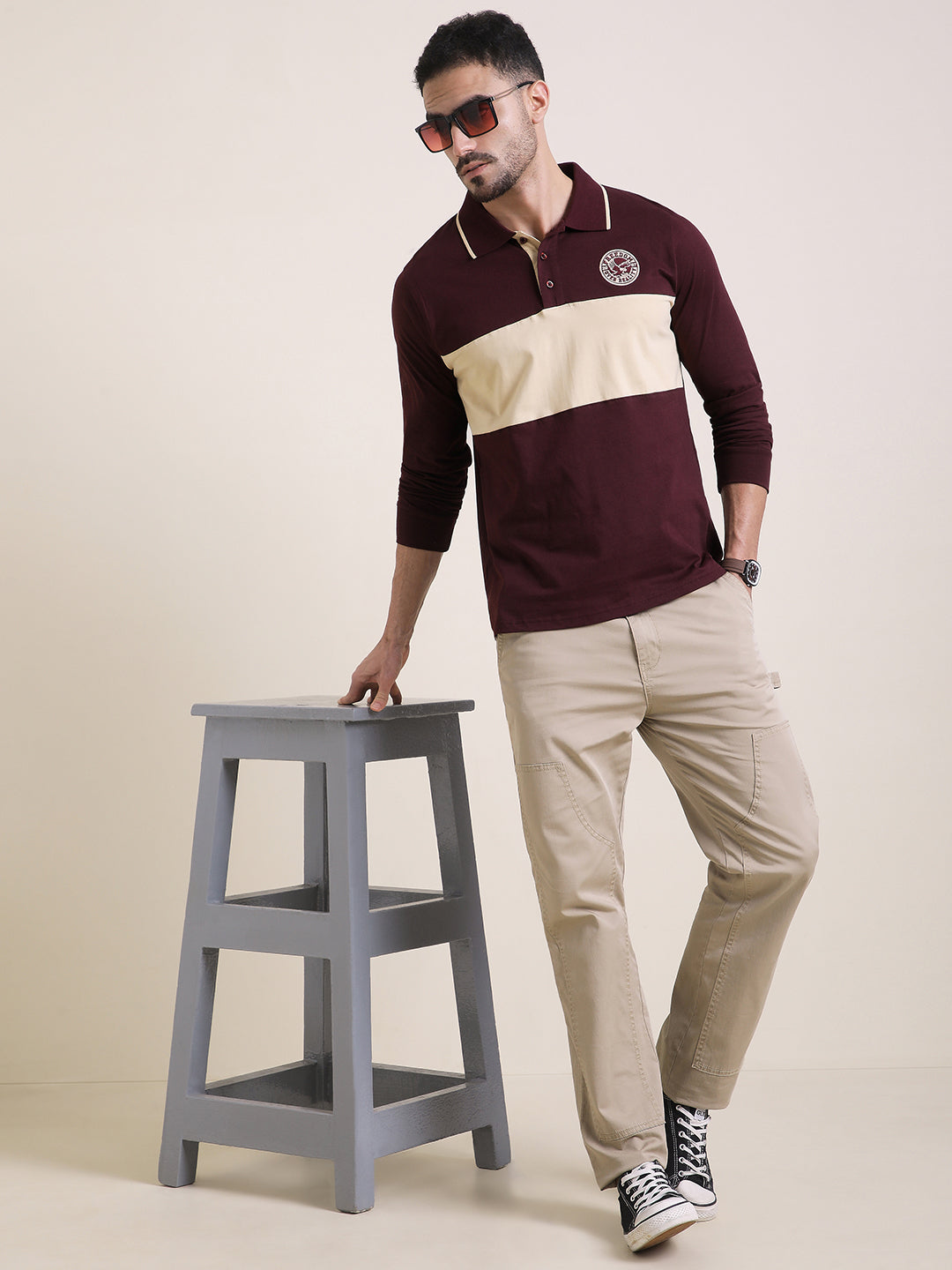 Mens Full Sleeve Polo Neck Embroidered Regular Fit Tshirts