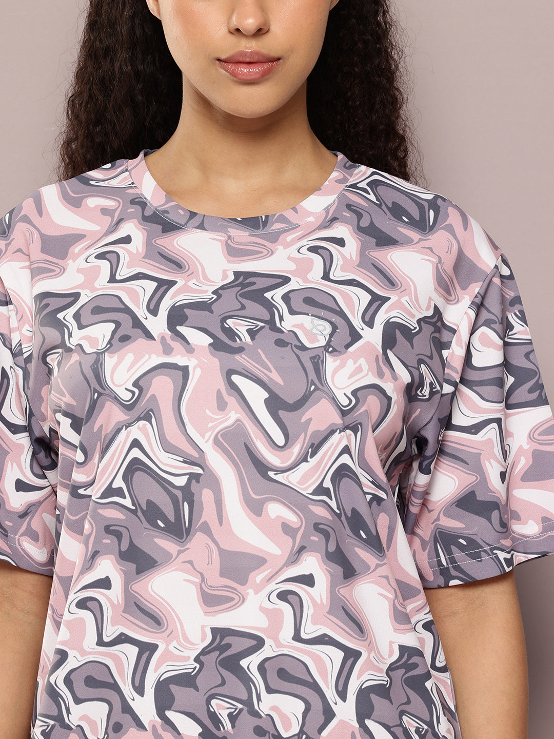 Womens Half Sleeve Round Neck All-Over Printed Oversized Fit Tshirts