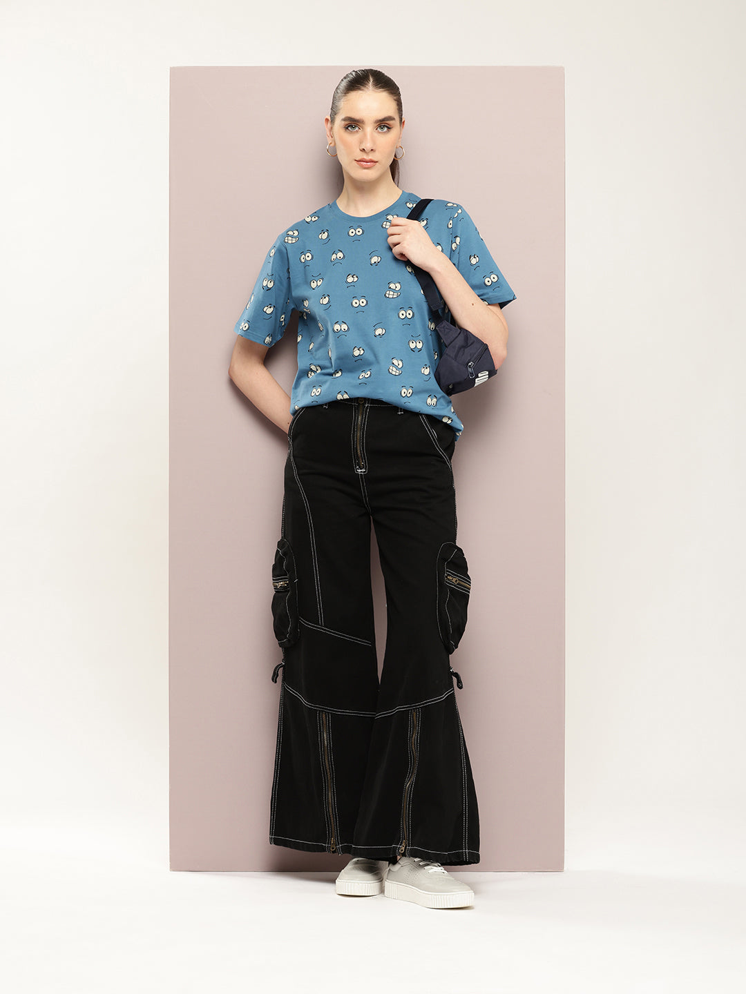 Womens Half Sleeve Round Neck All-Over Printed Oversized Fit Tshirts