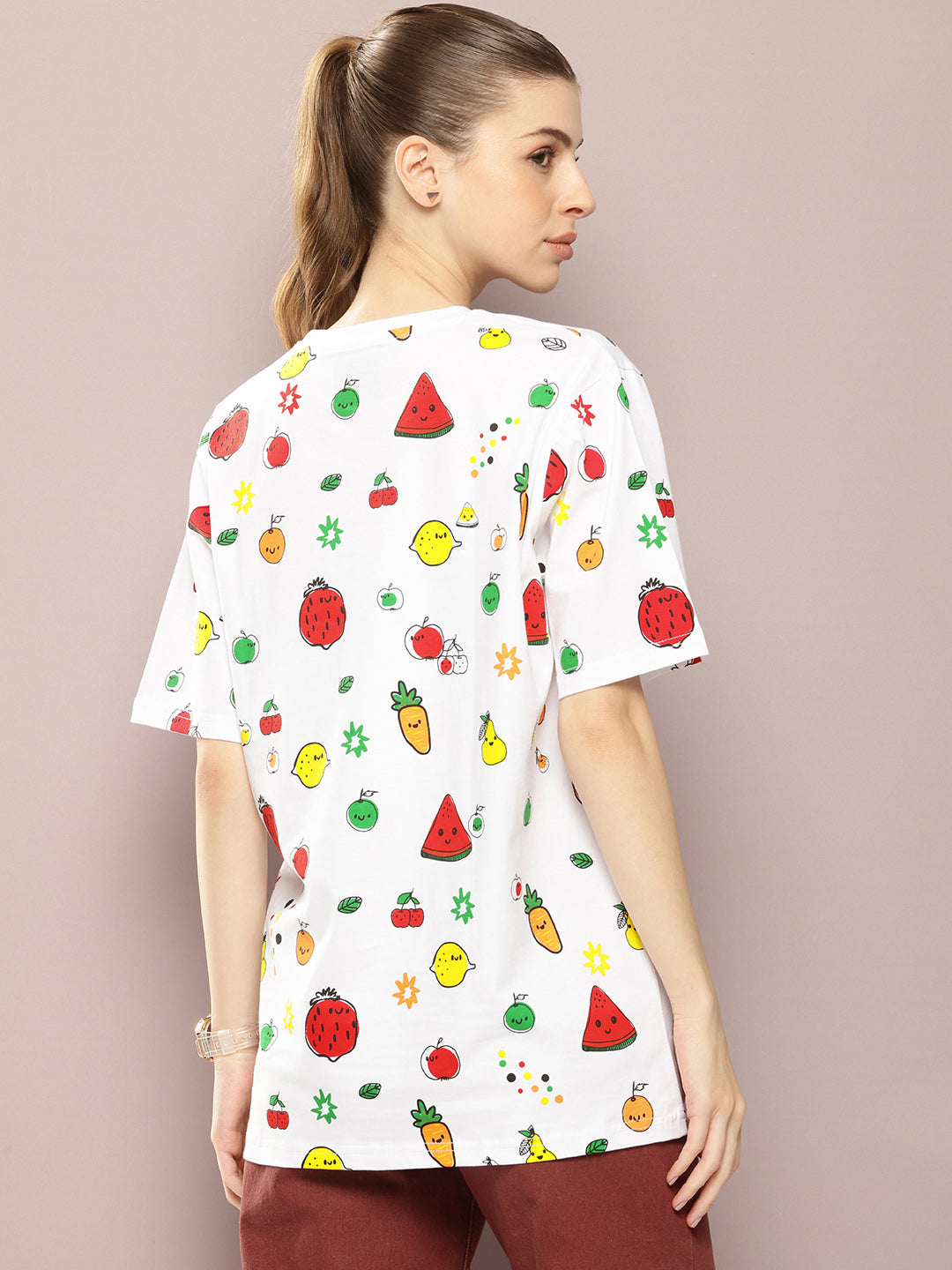 Womens Half Sleeve Round Neck All-Over Printed Oversized Fit Tshirts
