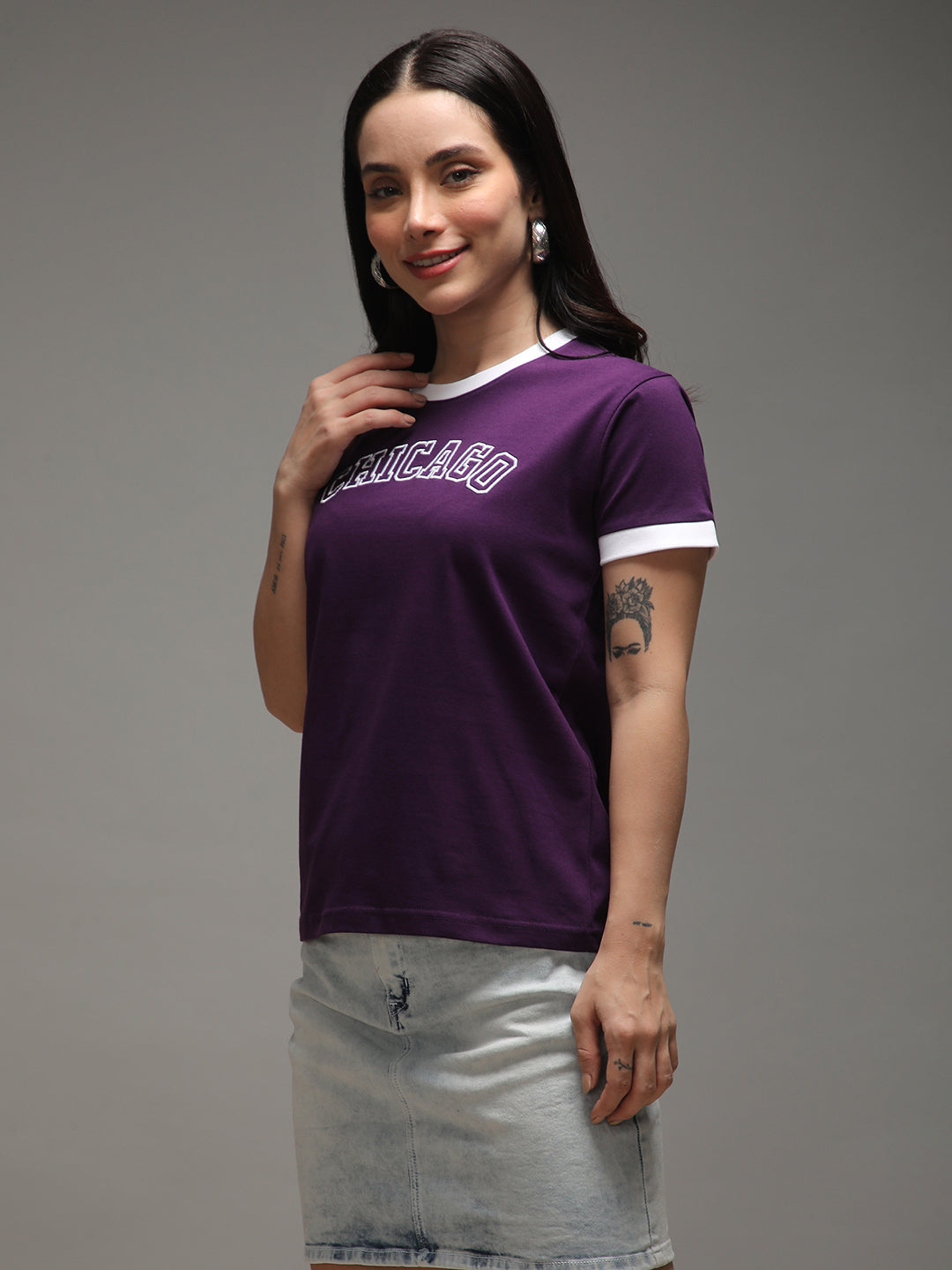 Womens Half Sleeve Round Neck Embroidery Regular Fit Tshirts