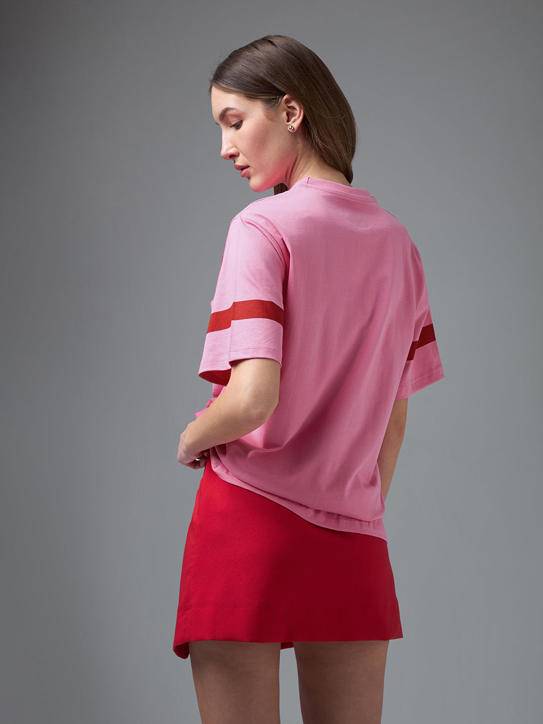 Womens Printed Round Neck Oversized Fit Tshirt