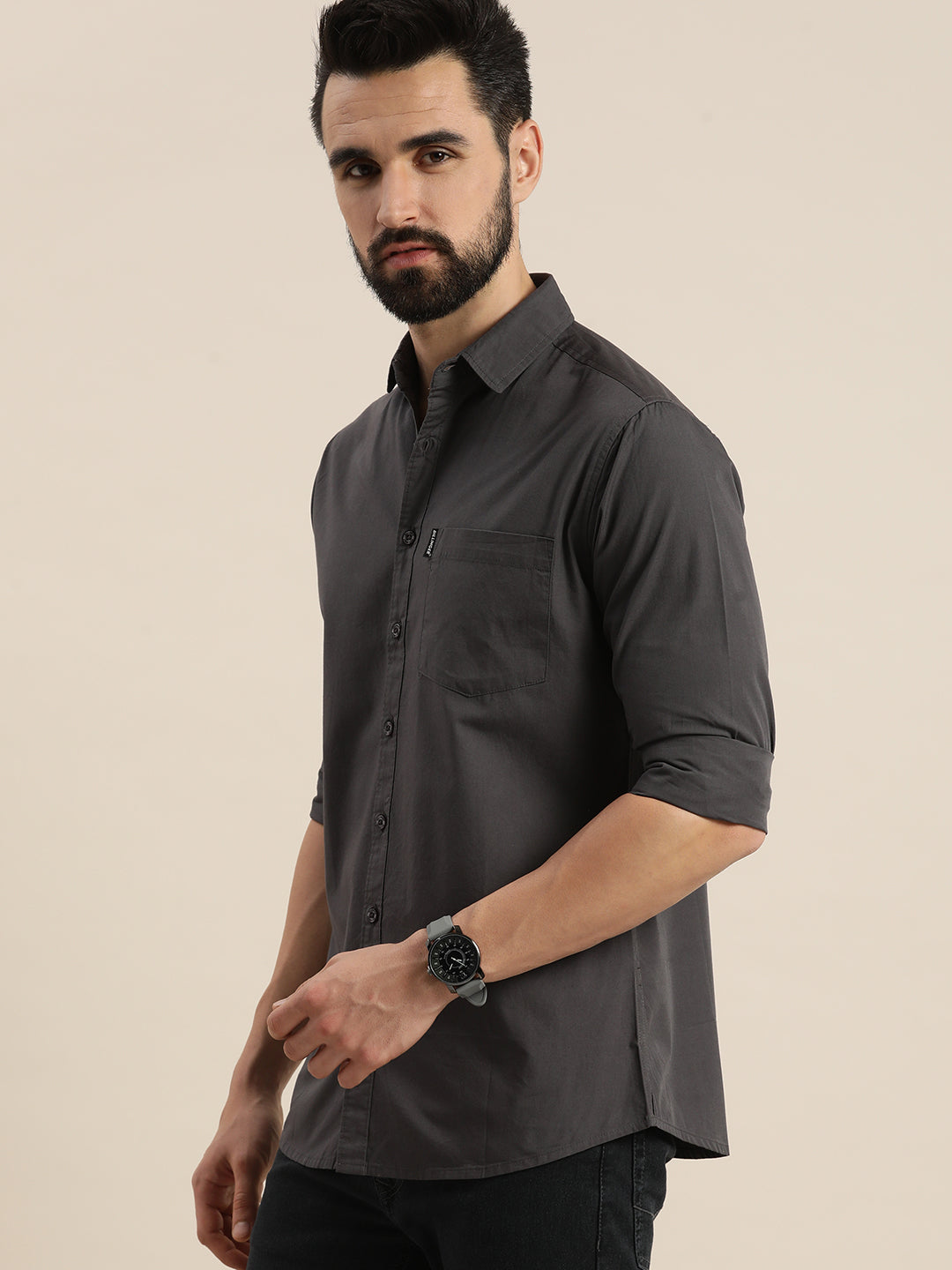 Mens Plain Full Sleeve Shirt With Pocket