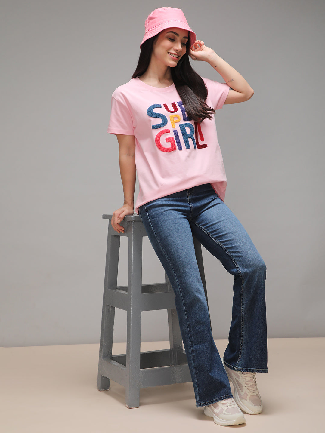 Womens Half Sleeve Round Neck Embroidery Boxy Fit Tshirts