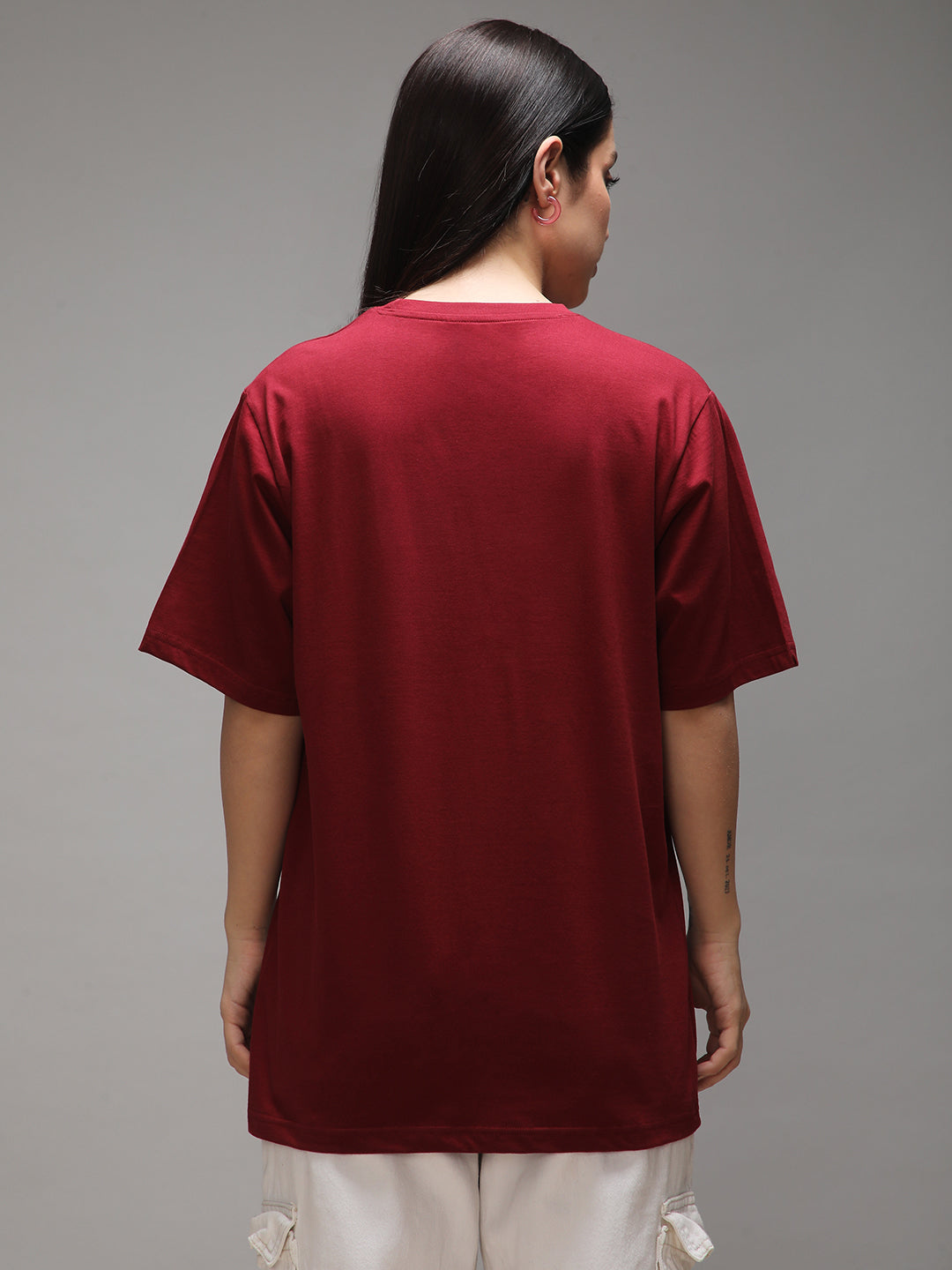 Womens Half Sleeve Round Neck Embroidery Oversized Fit Tshirts