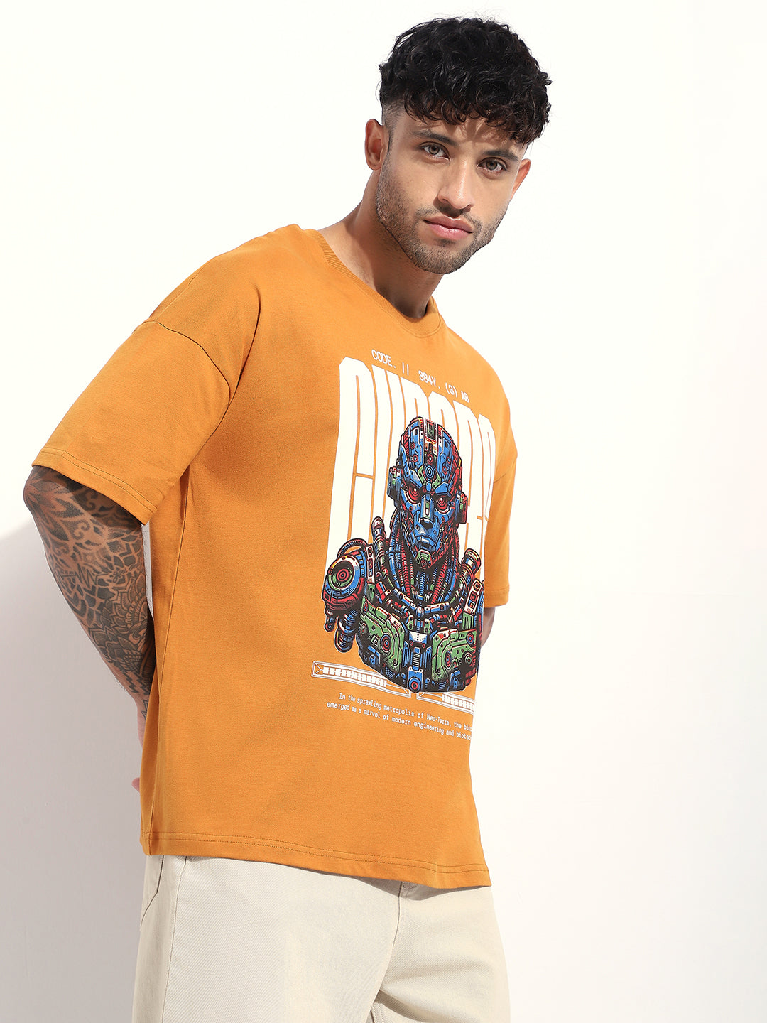 Mens Half Sleeve Drop Shoulder Printed Oversized Fit T-Shirts