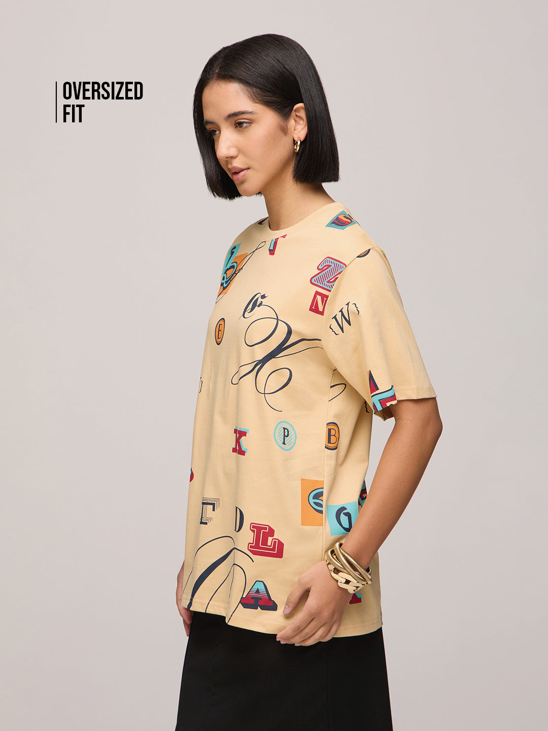 Womens Printed Oversized Fit Cotton T-Shirt