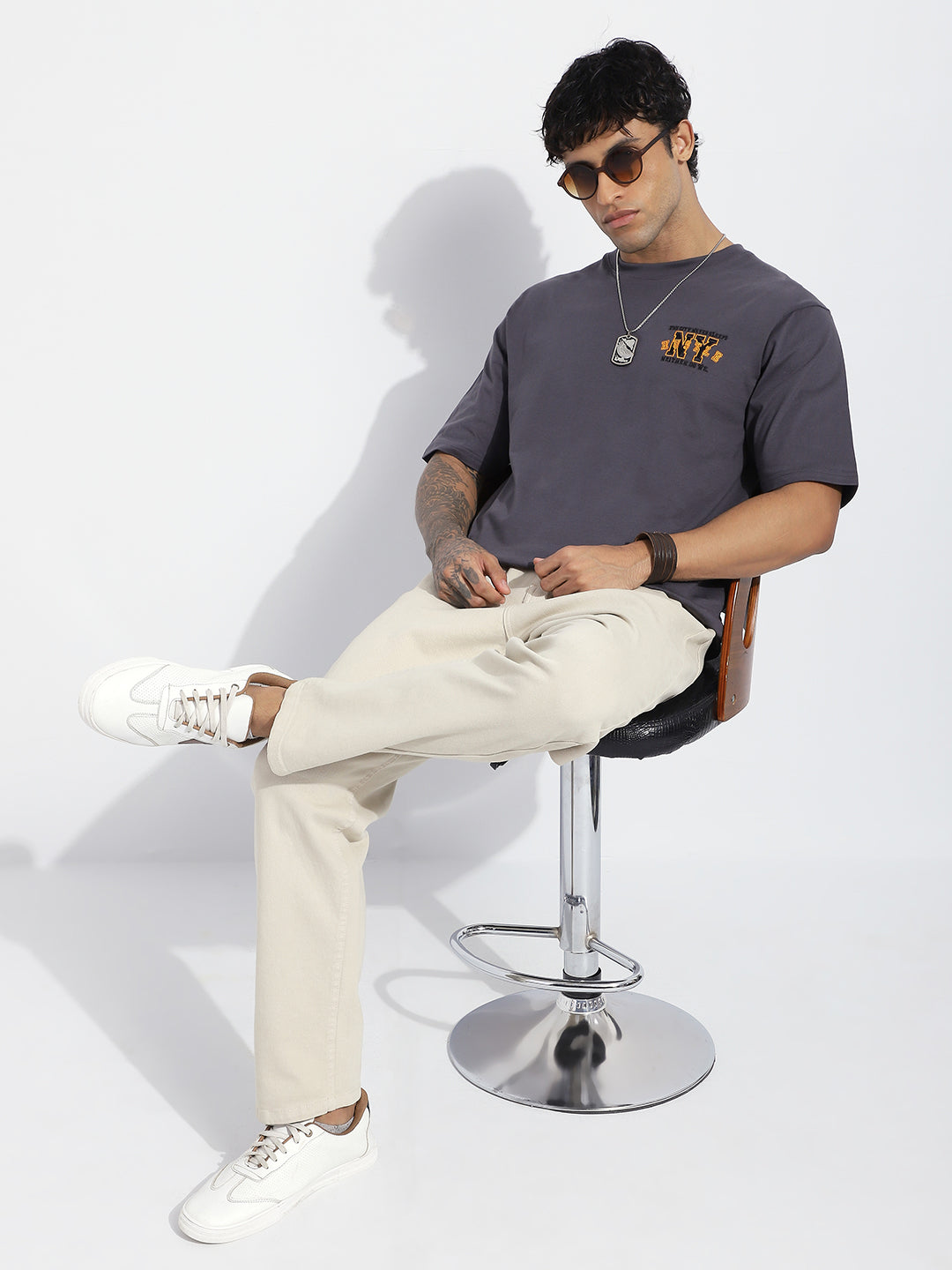 Mens Half Sleeve Round Neck Embroidered Oversized Fit Tshirts