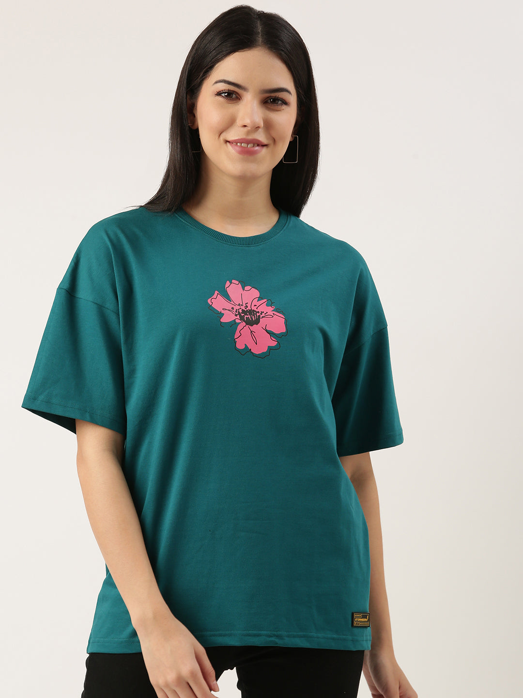 Womens Half Sleeve Drop Shoulder Printed Oversized Fit T-Shirts