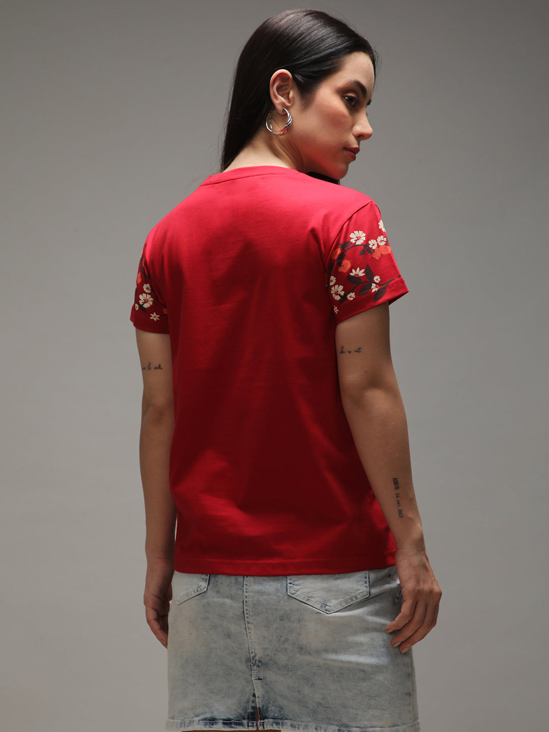 Womens Half Sleeve Round Neck Embroidery Regular Fit Tshirts
