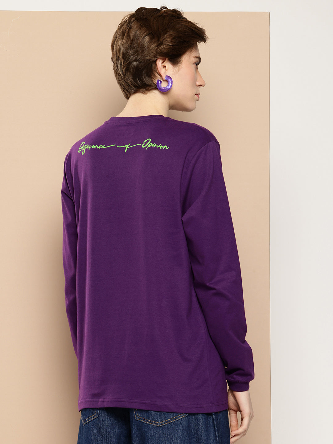 Womens Full Sleeve Round Neck Printed Oversized Fit Tshirts