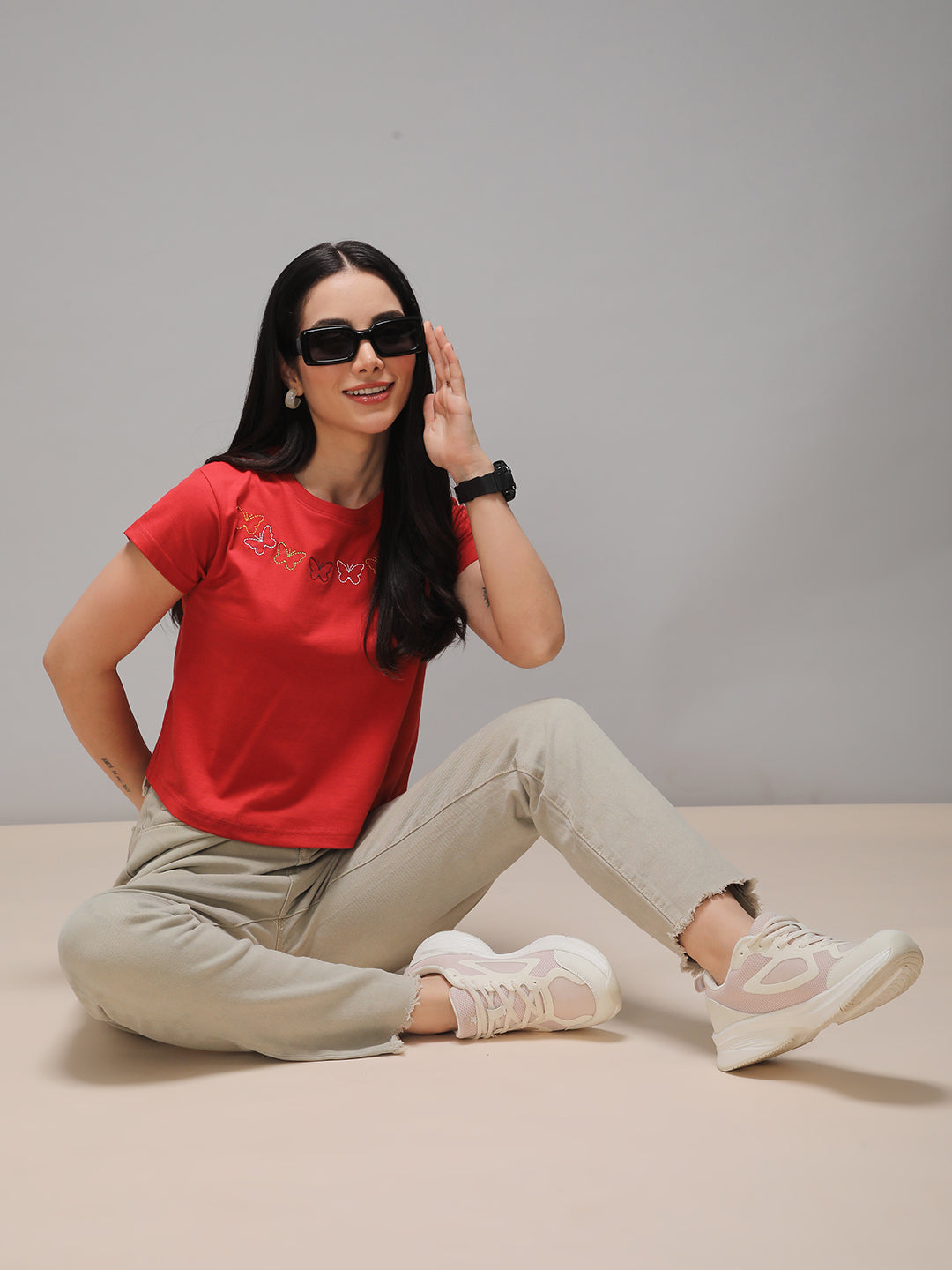 Womens Half Sleeve Round Neck Embroidery Regular Fit Tshirts