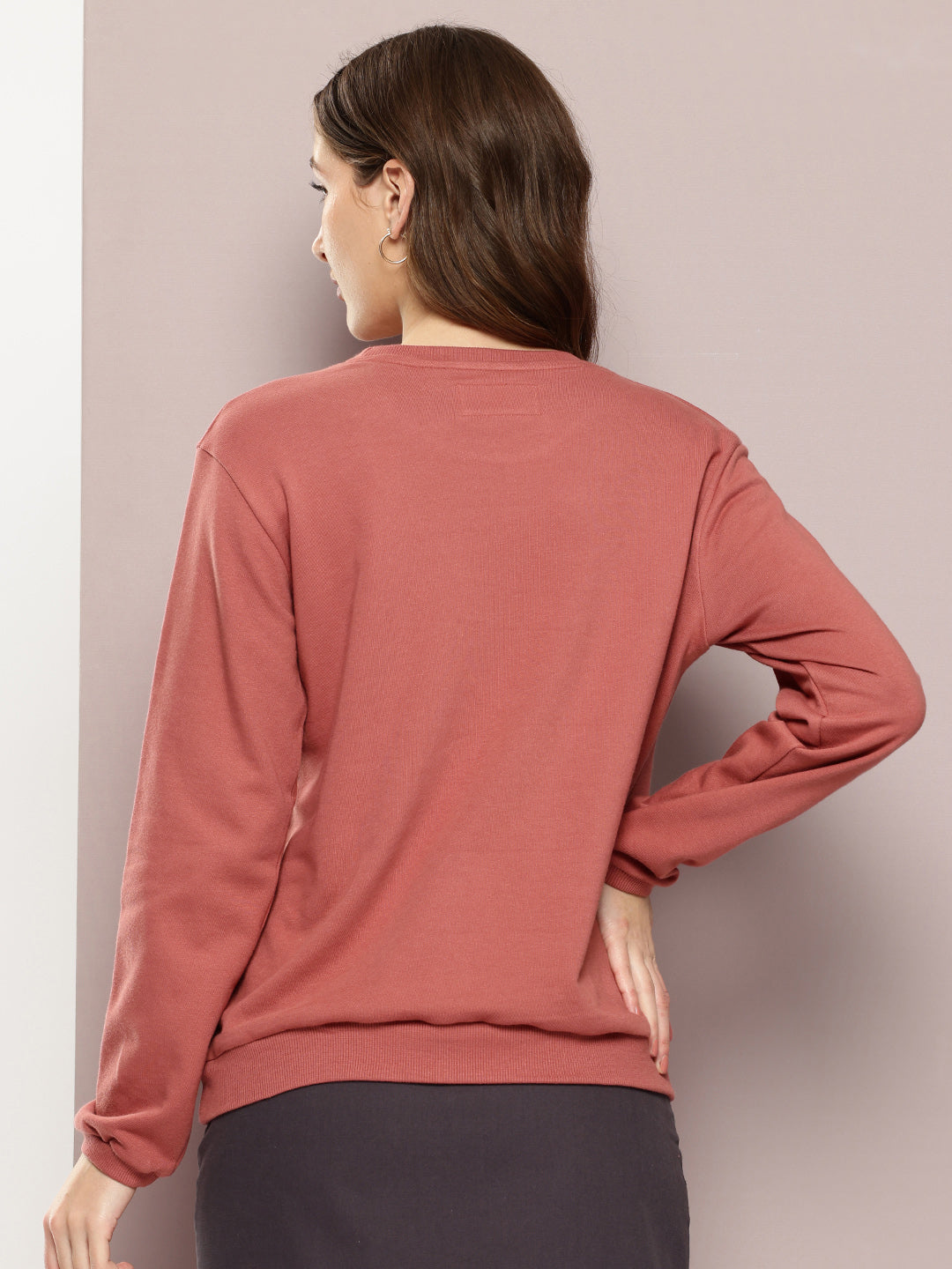 Womens Full Sleeve Round Neck Solid Relaxed Fit Tshirts