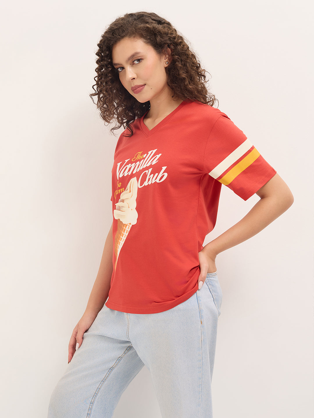 Womens Half Sleeve V-Neck Printed Oversized Fit Tshirts